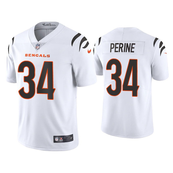 Men's Cincinnati Bengals #34 Samaje Perine 2021 New White Vapor Untouchable Limited Stitched Jersey